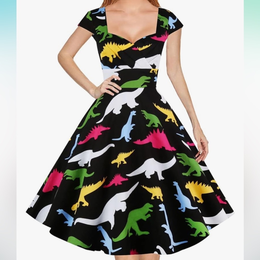 Hanpceirs Wmn Cap Sleeve 1950s Retro Vintage Cocktail Swing Dress- Pockets SZ-XL